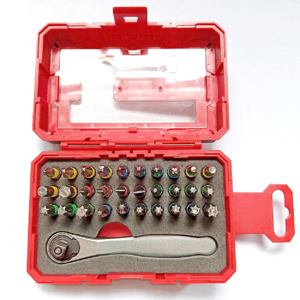 31PCS Ratchet Wrench Color Ring S2 Screwdriver Bit And Socket Set With Tough Case